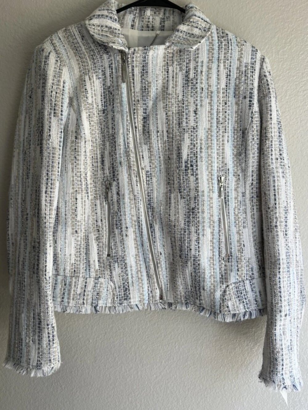 Ellie Tahari Mae Jacket Light Blue Fringed Light Women’s Jacket Sz L  NWOT